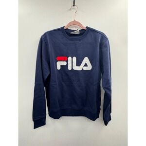 Fila Classic Sweatshirt Womens Medium Navy Graphic Fleece Lined Long Sleeve NWT